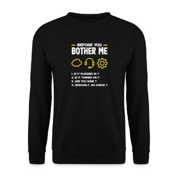 Avant que vous ne m’embêtiez, liste de support technique IT - Sweat-shirt Unisexe - noir - Devant - Alina (178cm) & Michal (187cm)