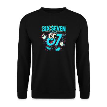 Six Seven 67 Meme Glitch Mascot Italian Brainrot - Unisex Pullover - Schwarz - Vorne - Alina (178cm) & Michal (187cm)