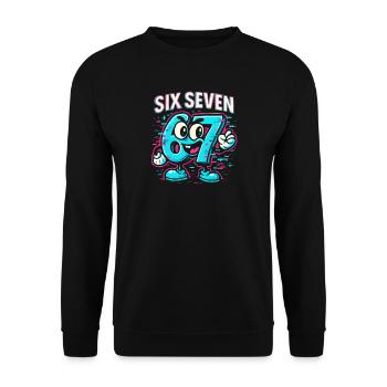Six Seven 67 Meme Glitch Mascot Italian Brainrot - Unisex Pullover - Schwarz - Vorne - Alina (178cm) & Michal (187cm)