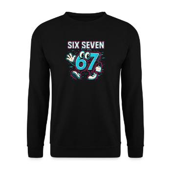 Six Seven 67 Meme Glitch Mascot Italian Brainrot - Unisex Pullover - Schwarz - Vorne - Alina (178cm) & Michal (187cm)