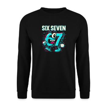 Six Seven 67 Meme Glitch Mascot Italian Brainrot - Unisex Pullover - Schwarz - Vorne - Alina (178cm) & Michal (187cm)