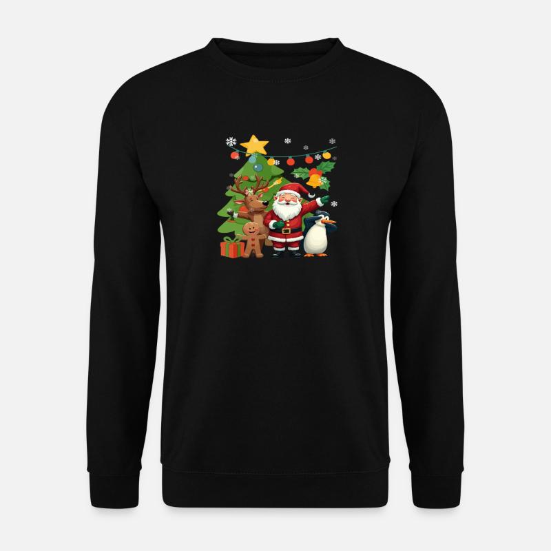 Dabbing af julemanden, rensdyr, pingvinbørn - Unisex sweater - sort
