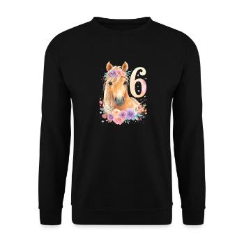 Anniversaire 6 Fille cheval 6 ans - Sweat-shirt Unisexe - noir - Devant - Alina (178cm) & Michal (187cm)
