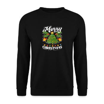 Frohe Weihnachten Tannenbaum Lichterkette - Unisex Pullover - Schwarz - Vorne - Alina (178cm) & Michal (187cm)