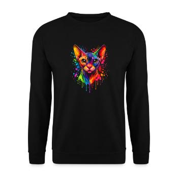Sphynx Neon | Katzenkunst Pop Art - Unisex Pullover - Schwarz - Vorne - Alina (178cm) & Michal (187cm)
