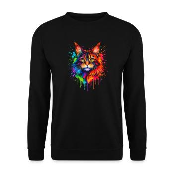 Maine Coon Neon | Katzenkunst Pop Art - Unisex Pullover - Schwarz - Vorne - Alina (178cm) & Michal (187cm)