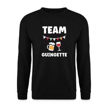 Festliches Guinguette-Team - Unisex Pullover - Schwarz - Vorne - Alina (178cm) & Michal (187cm)