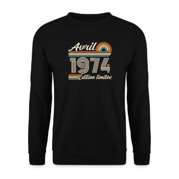  Avril 1974 anniversaire rétro 1974 April 1974 - Sweat-shirt Unisexe - noir - Devant - Alina (178cm) & Michal (187cm)