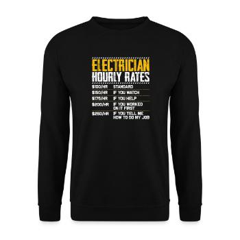 Elektriker Stundensatz Humor - Unisex Pullover - Schwarz - Vorne - Alina (178cm) & Michal (187cm)
