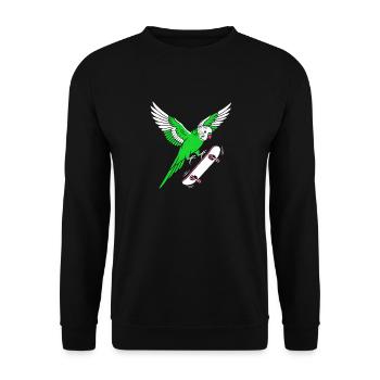 Grüner Skateparrot Cartoon - Unisex Pullover - Schwarz - Vorne - Alina (178cm) & Michal (187cm)