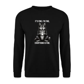 Its Fine Im Fine Kaffee Wolf Humor - Unisex Pullover - Schwarz - Vorne - Alina (178cm) & Michal (187cm)