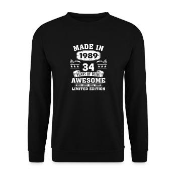Hergestellt 1989: 34 Jahre großartig - Unisex Pullover - Schwarz - Vorne - Alina (178cm) & Michal (187cm)