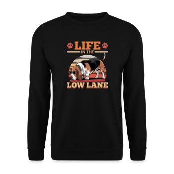 Funny Dog Breed Basset Hound - Unisex Pullover - Schwarz - Vorne - Alina (178cm) & Michal (187cm)