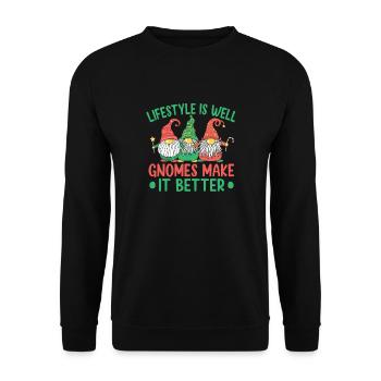 Garden Gnome Costume Life Good Gnomes Make Better - Unisex Pullover - Schwarz - Vorne - Alina (178cm) & Michal (187cm)