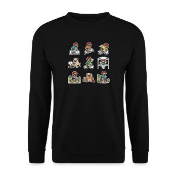 Lustiger Mops Fahrrad Radfahrer Hundeliebhaber - Unisex Pullover - Schwarz - Vorne - Alina (178cm) & Michal (187cm)