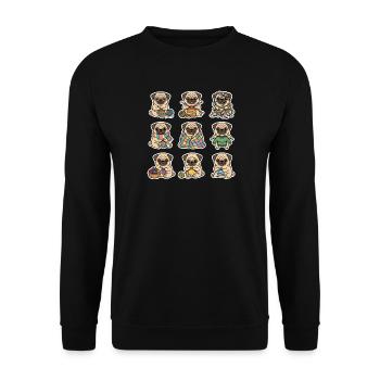 Suesser Mops Stricken Wolle Haekeln Hundeliebhaber - Unisex Pullover - Schwarz - Vorne - Alina (178cm) & Michal (187cm)