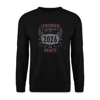 Rente 2026 lustiger Spruch Rentner Legende - Unisex Pullover - Schwarz - Vorne - Alina (178cm) & Michal (187cm)