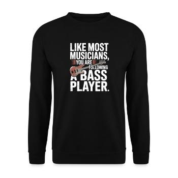 Bassist Following A Bass Player Band Bassspieler - Unisex Sweatshirt - black - Front - Alina (178cm) & Michal (187cm)