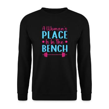 Bench Fitness Motivation Bodybuilder Woman’s Place - Sweat-shirt Unisexe - noir - Devant - Alina (178cm) & Michal (187cm)