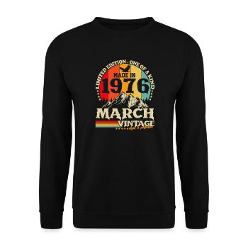 March 1976 Vintage Born Birthday Retro - Unisex Sweatshirt - black - Front - Alina (178cm) & Michal (187cm)
