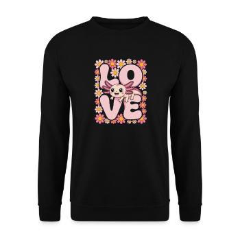 Love Axolotl in Bloom - Unisex Sweatshirt - black - Front - Alina (178cm) & Michal (187cm)