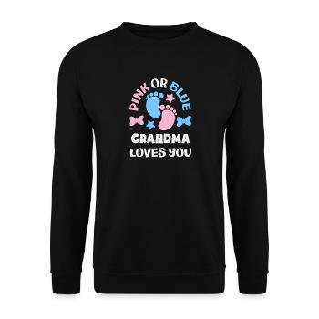 Pink Oder Blau Oma Liebt Dich Gender Reveal - Unisex Pullover - Schwarz - Vorne - Alina (178cm) & Michal (187cm)