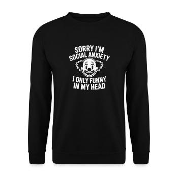 Sozialfreak introvertiert unbeholfener Humor - Unisex Pullover - Schwarz - Vorne - Alina (178cm) & Michal (187cm)