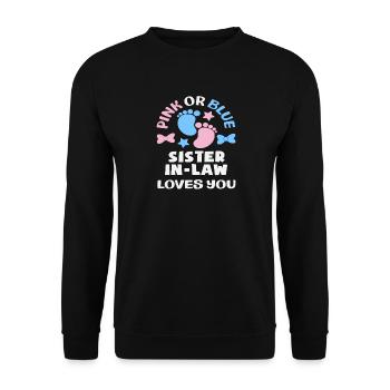 Pink Oder Blau Stiefschwester Gender Reveal - Unisex Pullover - Schwarz - Vorne - Alina (178cm) & Michal (187cm)