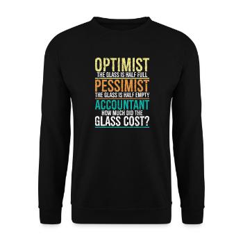 Optimist, das Glas ist halb voll, Pessimist. - Unisex Pullover - Schwarz - Vorne - Alina (178cm) & Michal (187cm)