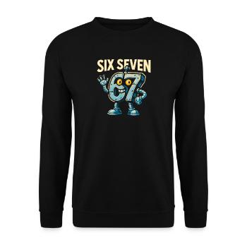 Six Seven 67 Italian Brainrot Roboter Meme Humor - Unisex Pullover - Schwarz - Vorne - Alina (178cm) & Michal (187cm)