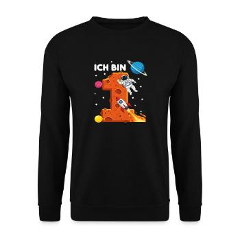 Ich bin 1 Astronaut Weltraum Geburtstag - Unisex Pullover - Schwarz - Vorne - Alina (178cm) & Michal (187cm)