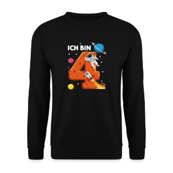 Ich bin 4 Astronaut Weltraum Geburtstag - Unisex Pullover - Schwarz - Vorne - Alina (178cm) & Michal (187cm)