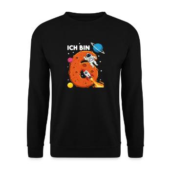 Ich bin 6 Astronaut Weltraum Geburtstag - Unisex Pullover - Schwarz - Vorne - Alina (178cm) & Michal (187cm)