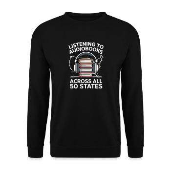 Hörbuch Road Trip USA Flagge Reise Geschenk - Unisex Pullover - Schwarz - Vorne - Alina (178cm) & Michal (187cm)