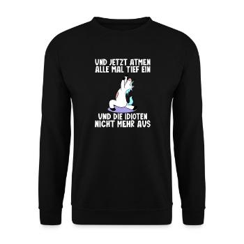 Yoga Einhorn Sarkasmus Lustiger Spruch - Unisex Pullover - Schwarz - Vorne - Alina (178cm) & Michal (187cm)