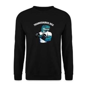 Trainosaurus Rex Funny Gym Dinosaur Shirt - Unisex Pullover - Schwarz - Vorne - Alina (178cm) & Michal (187cm)