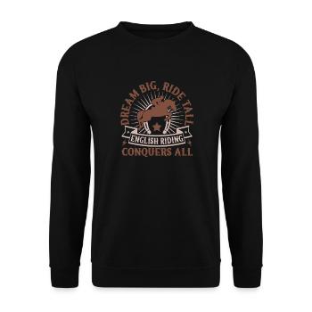 Hobby Horse Rider RIde Conquers All English Riding - Unisex Pullover - Schwarz - Vorne - Alina (178cm) & Michal (187cm)
