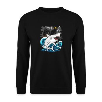 Pirate cat against storm shark - Unisex Sweatshirt - black - Front - Alina (178cm) & Michal (187cm)