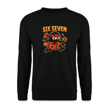 Six Seven 67 Italian Brainrot Ninja Humor Funny - Unisex Sweatshirt - black - Front - Alina (178cm) & Michal (187cm)