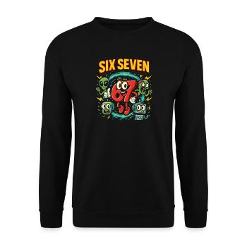 Six Seven 67 Italian Brainrot Nerd Humor Lustig - Unisex Pullover - Schwarz - Vorne - Alina (178cm) & Michal (187cm)