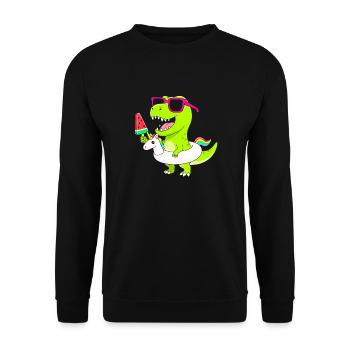 Neon-Dino mit Eis und Einhorn - Unisex Sweatshirt - black - Front - Alina (178cm) & Michal (187cm)