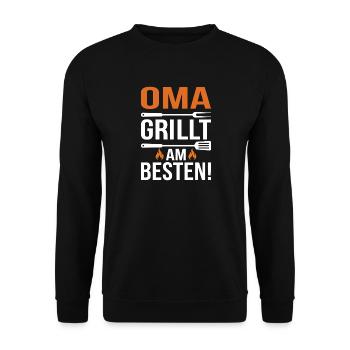 Oma Grillt Am Besten - Unisex Pullover - Schwarz - Vorne - Alina (178cm) & Michal (187cm)