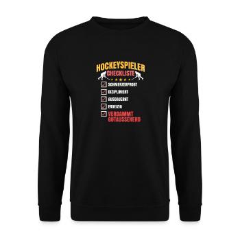 Hockeyspieler Checkliste - Unisex Pullover - Schwarz - Vorne - Alina (178cm) & Michal (187cm)