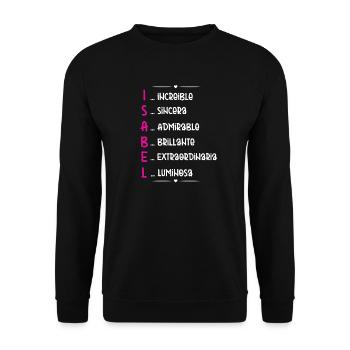 Isabel Name Personalisiertes Geschenk - Unisex Pullover - Schwarz - Vorne - Alina (178cm) & Michal (187cm)