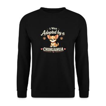 Vom Chihuahua adoptiert | Chihuahua Hundespruch - Unisex Pullover - Schwarz - Vorne - Alina (178cm) & Michal (187cm)