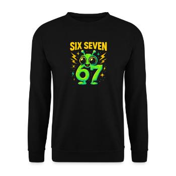 Six Seven 67 Italian Brainrot Alien Humor Funny - Unisex Sweatshirt - black - Front - Alina (178cm) & Michal (187cm)