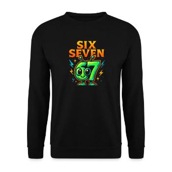 Six Seven 67 Italian Brainrot Alien Humor Funny - Unisex Sweatshirt - black - Front - Alina (178cm) & Michal (187cm)