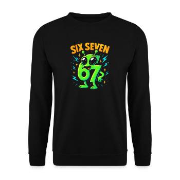 Six Seven 67 Italian Brainrot Alien Humor Funny - Unisex Sweatshirt - black - Front - Alina (178cm) & Michal (187cm)
