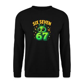 Six Seven 67 Italian Brainrot Alien Humor Funny - Unisex Sweatshirt - black - Front - Alina (178cm) & Michal (187cm)