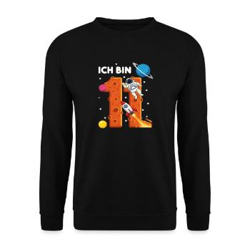 Ich bin 11 Astronaut Weltraum Geburtstag - Unisex Pullover - Schwarz - Vorne - Alina (178cm) & Michal (187cm)